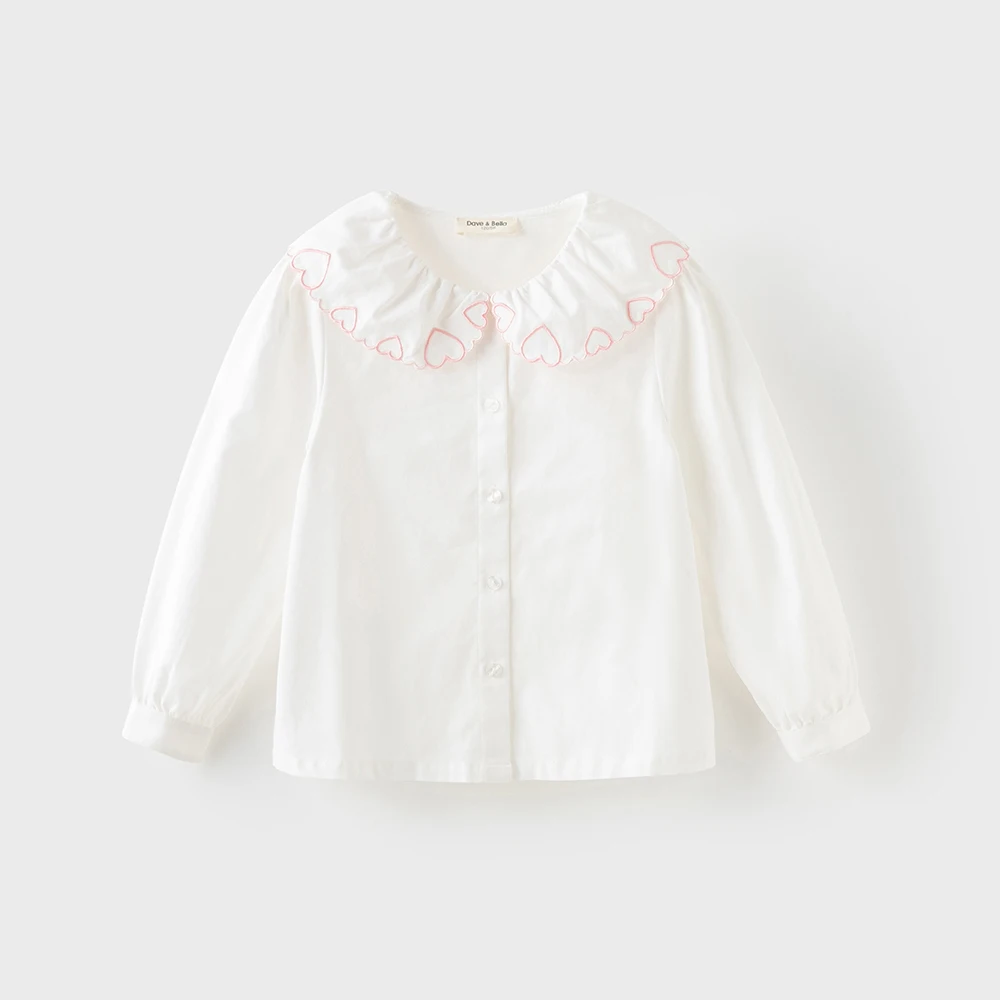 Dave Bella Children's Spring Autumn Shirt Girls Cute Blouse Sweet Cotton White Button Bottoming Shirt Tops DK3252659