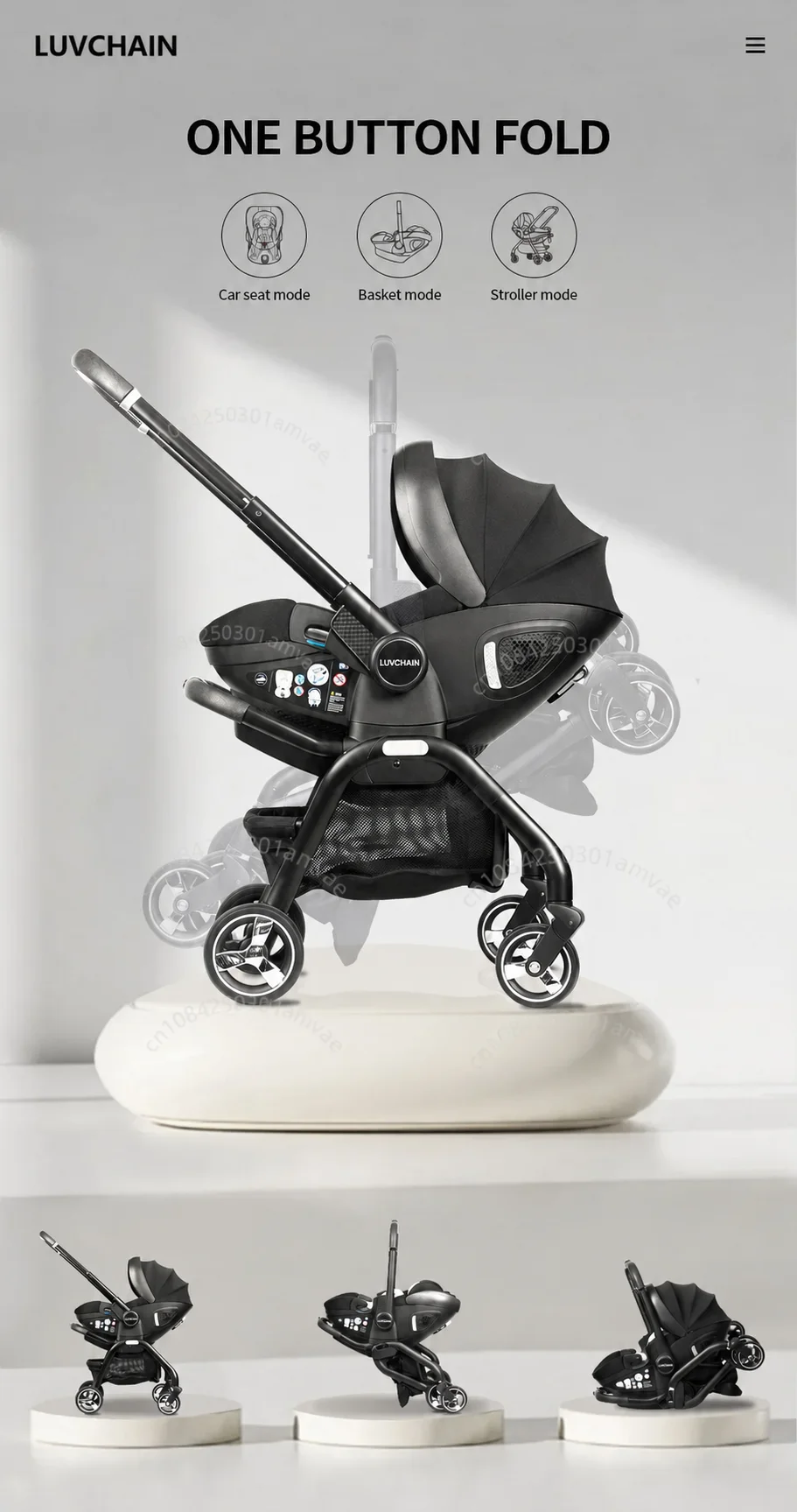 LUVCHAIN 4-in-1 Baby Stroller with ISOFIX Base Car Seat Lightweight Newborn