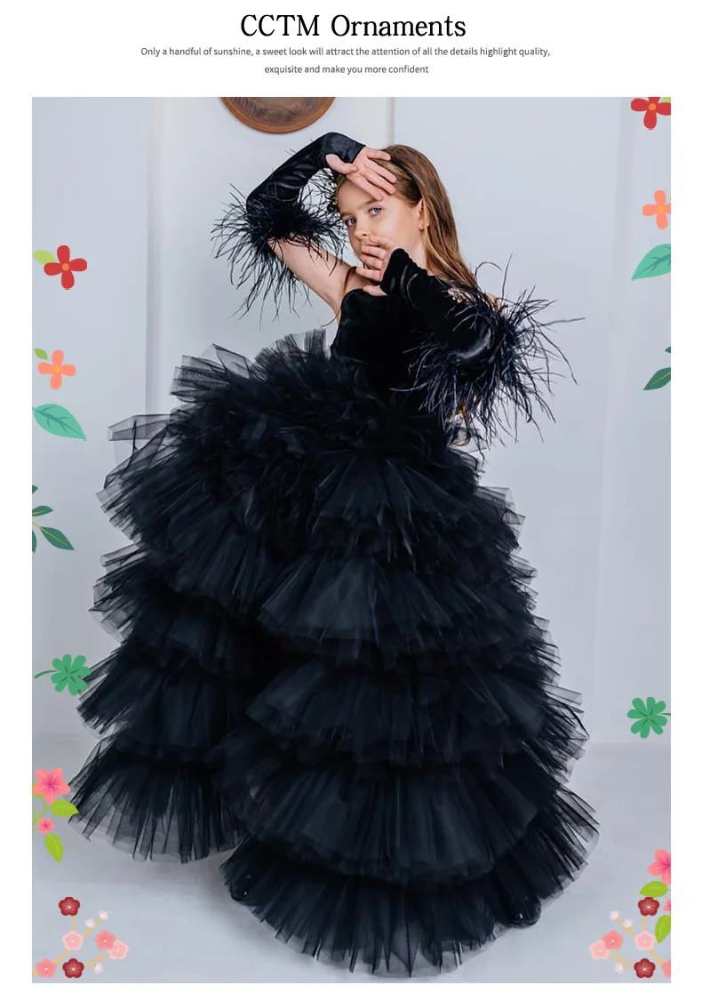 Black Children's Dress, a Halter and Backless Princess Dress, Birthday Model Catwalk Performance Outfit, a Short Front and Long
