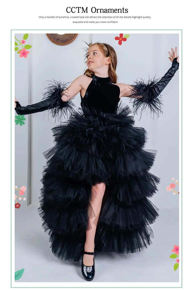 Black Children's Dress, a Halter and Backless Princess Dress, Birthday Model Catwalk Performance Outfit, a Short Front and Long
