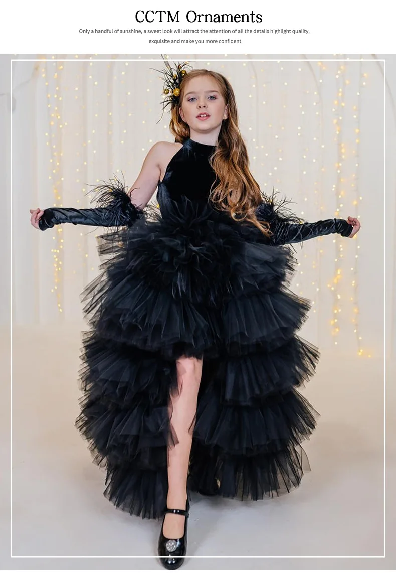 Black Children's Dress, a Halter and Backless Princess Dress, Birthday Model Catwalk Performance Outfit, a Short Front and Long