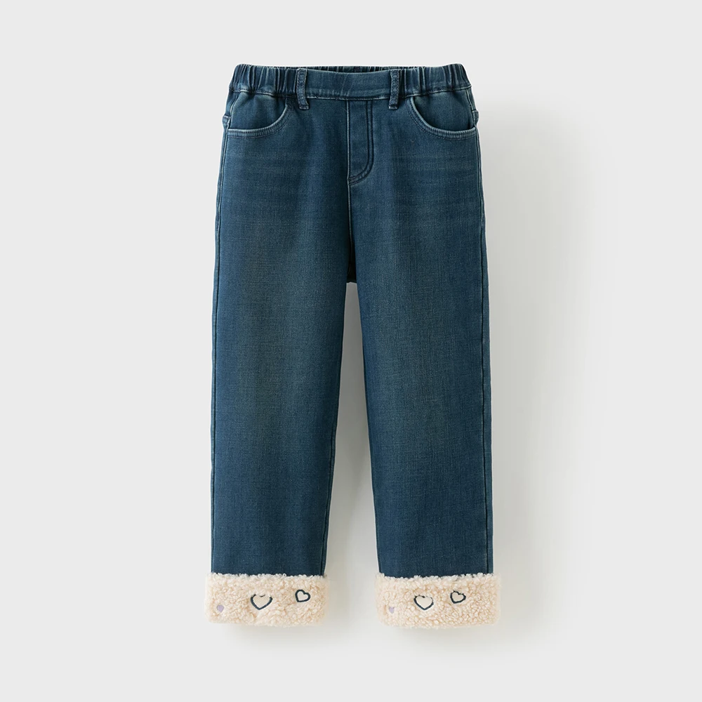 Dave Bella Children's Jean Pants Winter Autumn Velvet Thicken Girls Straight Pants Casual Warm Trousers DK4254423