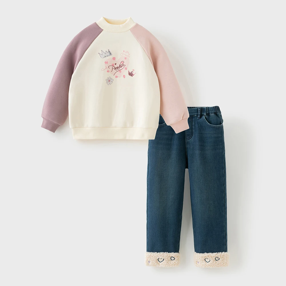 Dave Bella Children's Jean Pants Winter Autumn Velvet Thicken Girls Straight Pants Casual Warm Trousers DK4254423