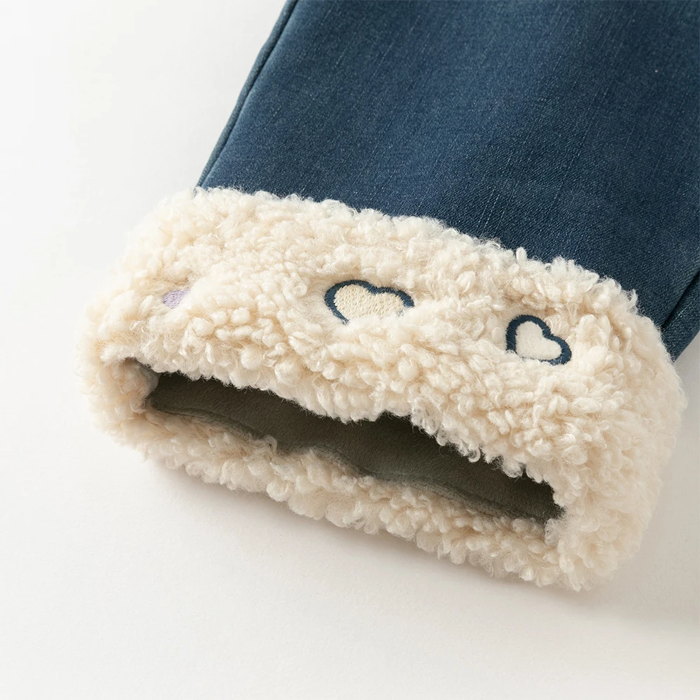 Dave Bella Children's Jean Pants Winter Autumn Velvet Thicken Girls Straight Pants Casual Warm Trousers DK4254423