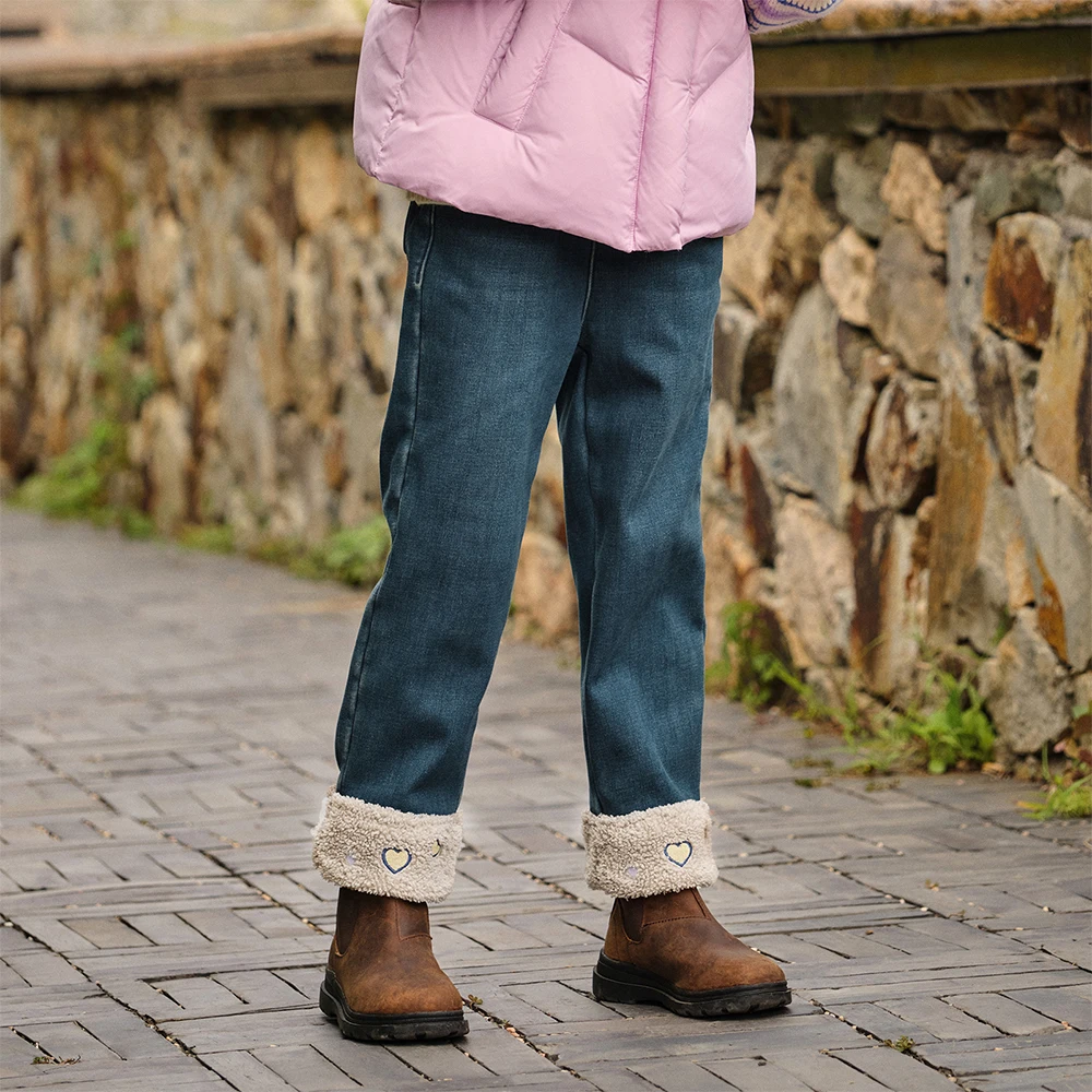 Dave Bella Children's Jean Pants Winter Autumn Velvet Thicken Girls Straight Pants Casual Warm Trousers DK4254423