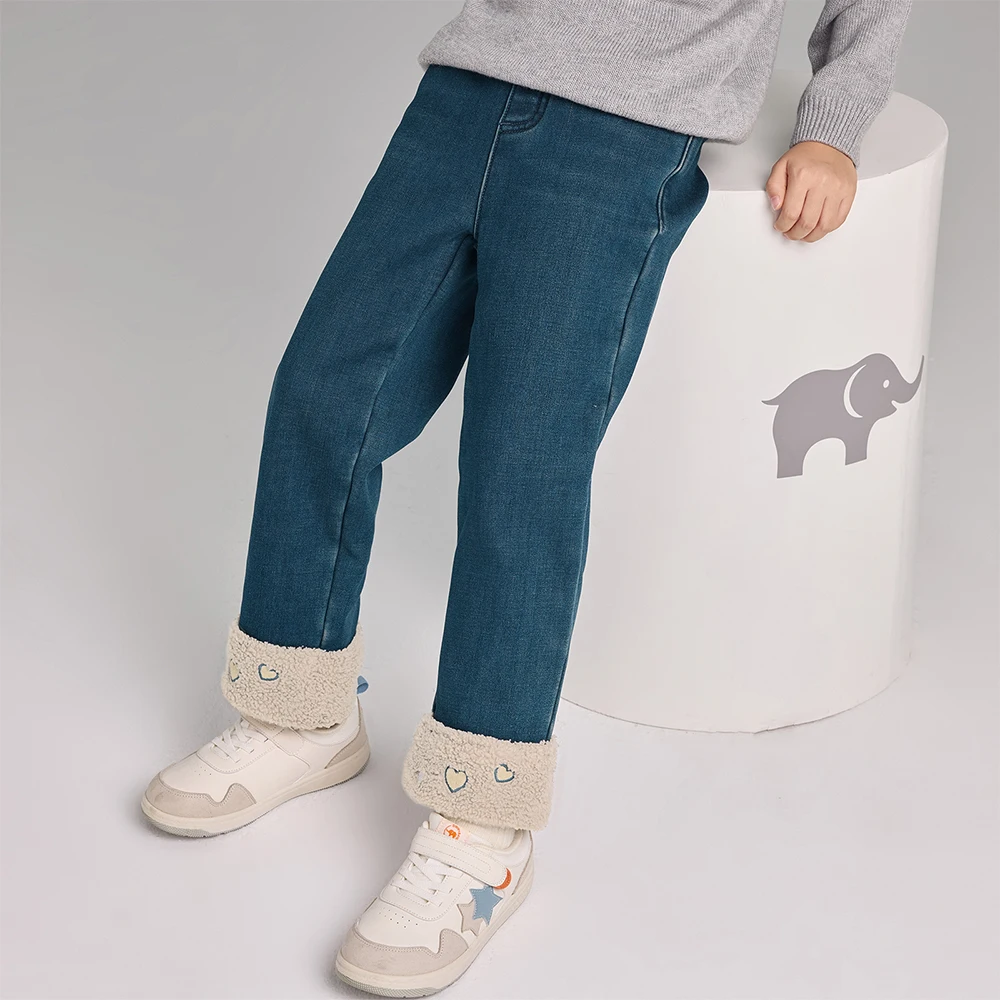 Dave Bella Children's Jean Pants Winter Autumn Velvet Thicken Girls Straight Pants Casual Warm Trousers DK4254423