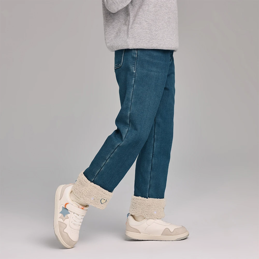 Dave Bella Children's Jean Pants Winter Autumn Velvet Thicken Girls Straight Pants Casual Warm Trousers DK4254423