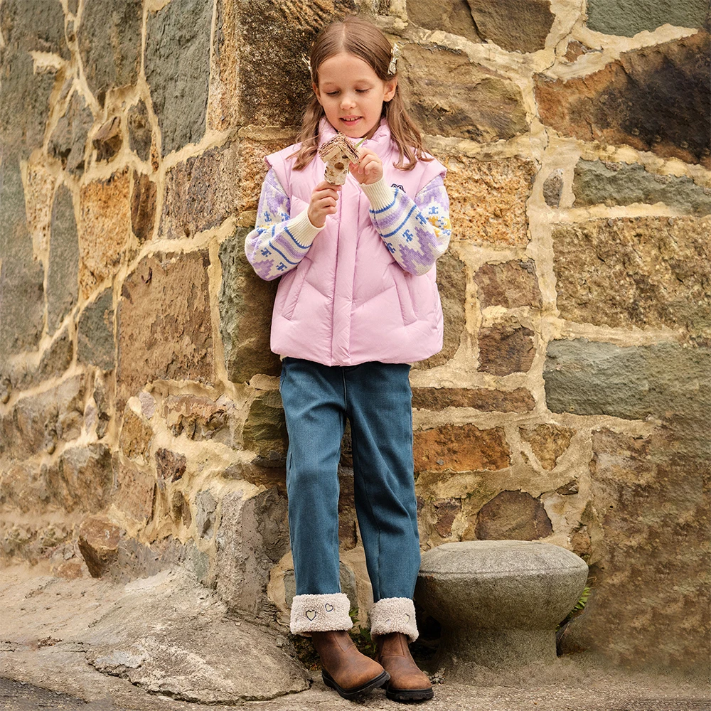 Dave Bella Children's Jean Pants Winter Autumn Velvet Thicken Girls Straight Pants Casual Warm Trousers DK4254423