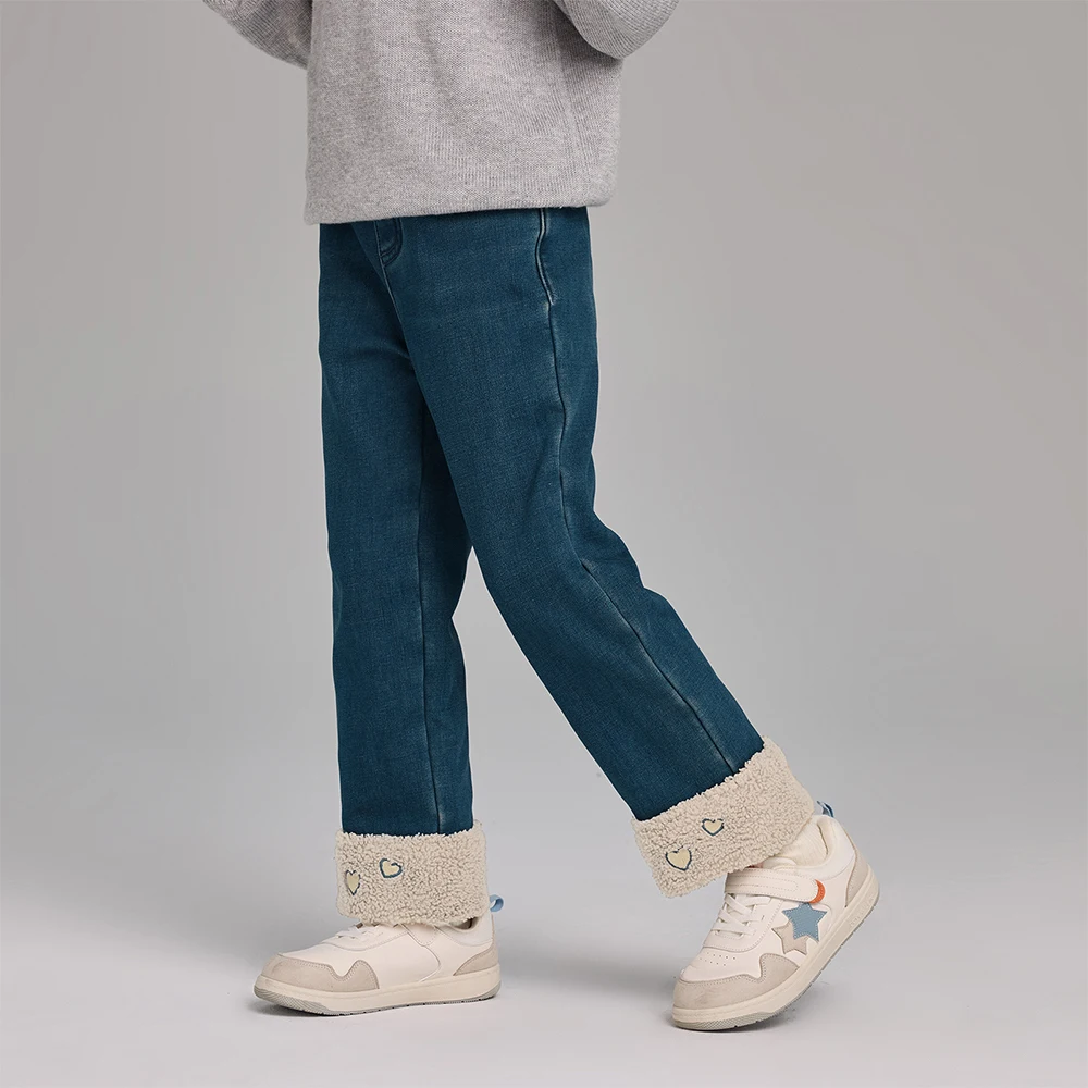 Dave Bella Children's Jean Pants Winter Autumn Velvet Thicken Girls Straight Pants Casual Warm Trousers DK4254423