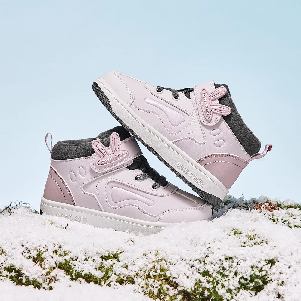 Dave Bella Baby Board Shoes Winter New Girls' Antibacterial Shoes Sweet Cute Children's Velvet Shoes Outdoor Warm DB4254324