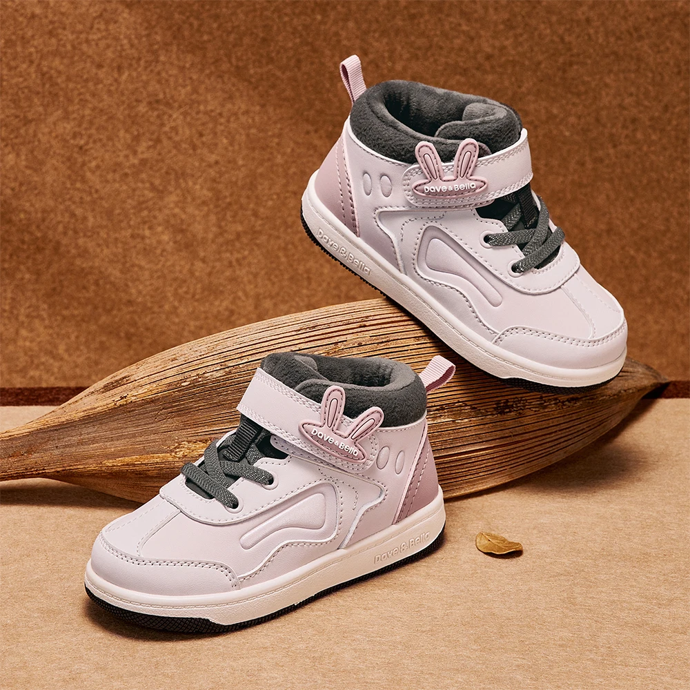 Dave Bella Baby Board Shoes Winter New Girls' Antibacterial Shoes Sweet Cute Children's Velvet Shoes Outdoor Warm DB4254324