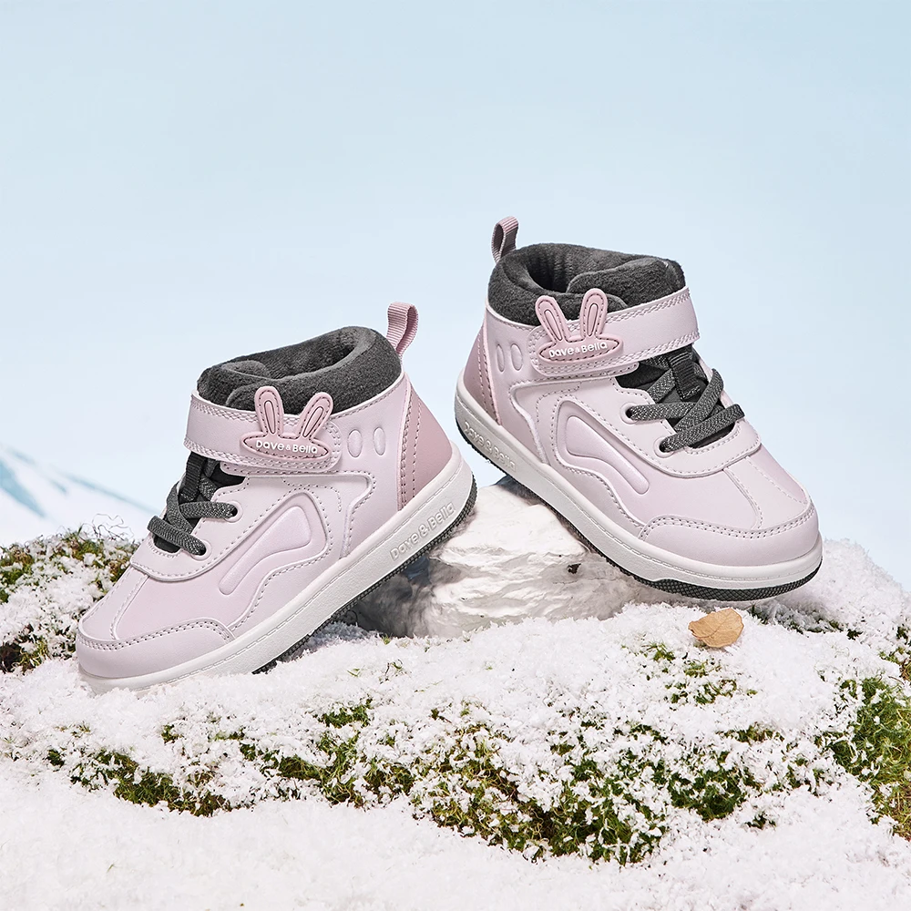 Dave Bella Baby Board Shoes Winter New Girls' Antibacterial Shoes Sweet Cute Children's Velvet Shoes Outdoor Warm DB4254324