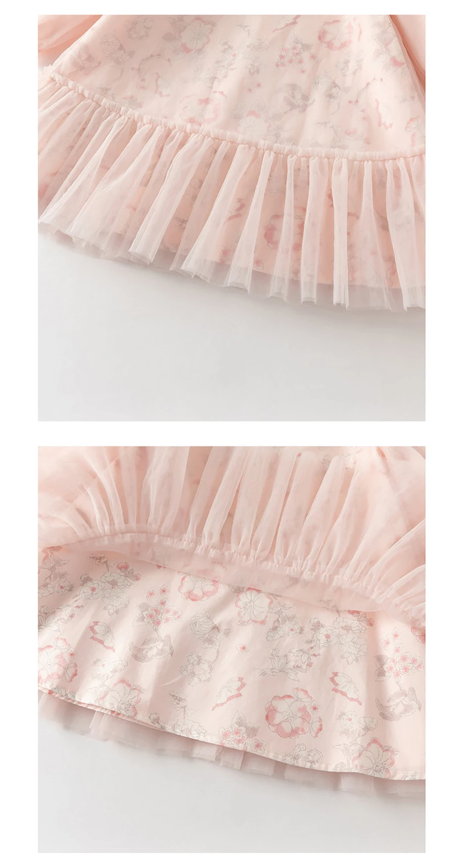 Dave Bella Girls Mesh Dress Spring Autumn Long Sleeves Kids Flower Print Dresses Sweet Outdoor Dress Children Clothing DB1261010