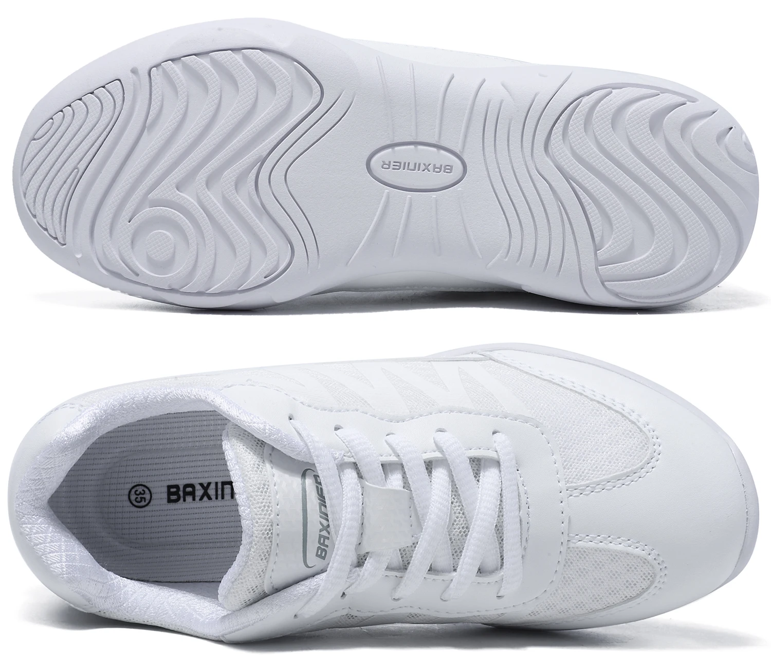 BAXINIER Girls White Cheer Athletic Shoes Lightweight Youth Dance Tennis Training Performance Sneakers Cushioned Grip
