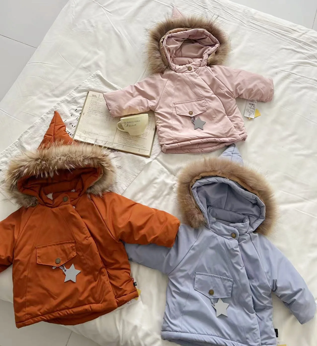 Winter Kids Jacket Children's Outerwear Coats with Big Fur Collar Boys Girls Coats Jacket Thicken Plush Warm Cotton Jacket