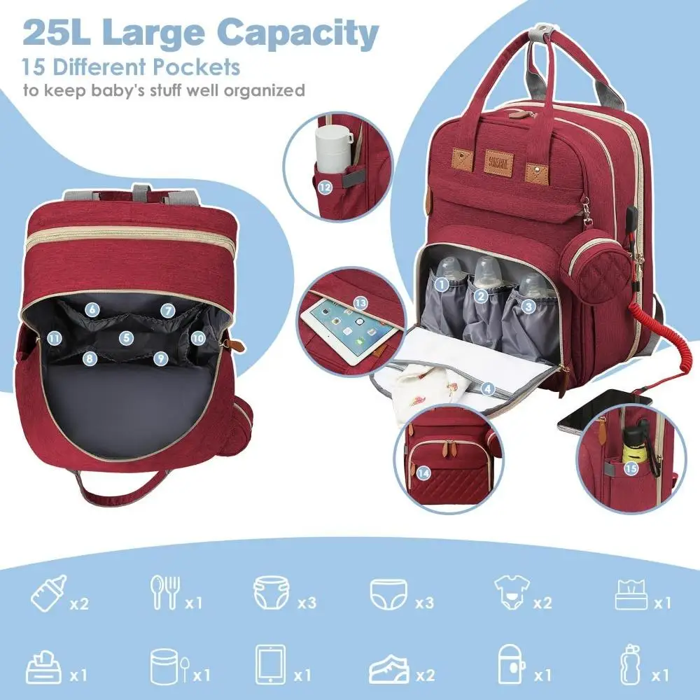 RsenFremior Large Diaper Bag with Changing Station, Foldable Diaper Bag Backpack with Bed ,Diaper Bag with Insulated Pockets