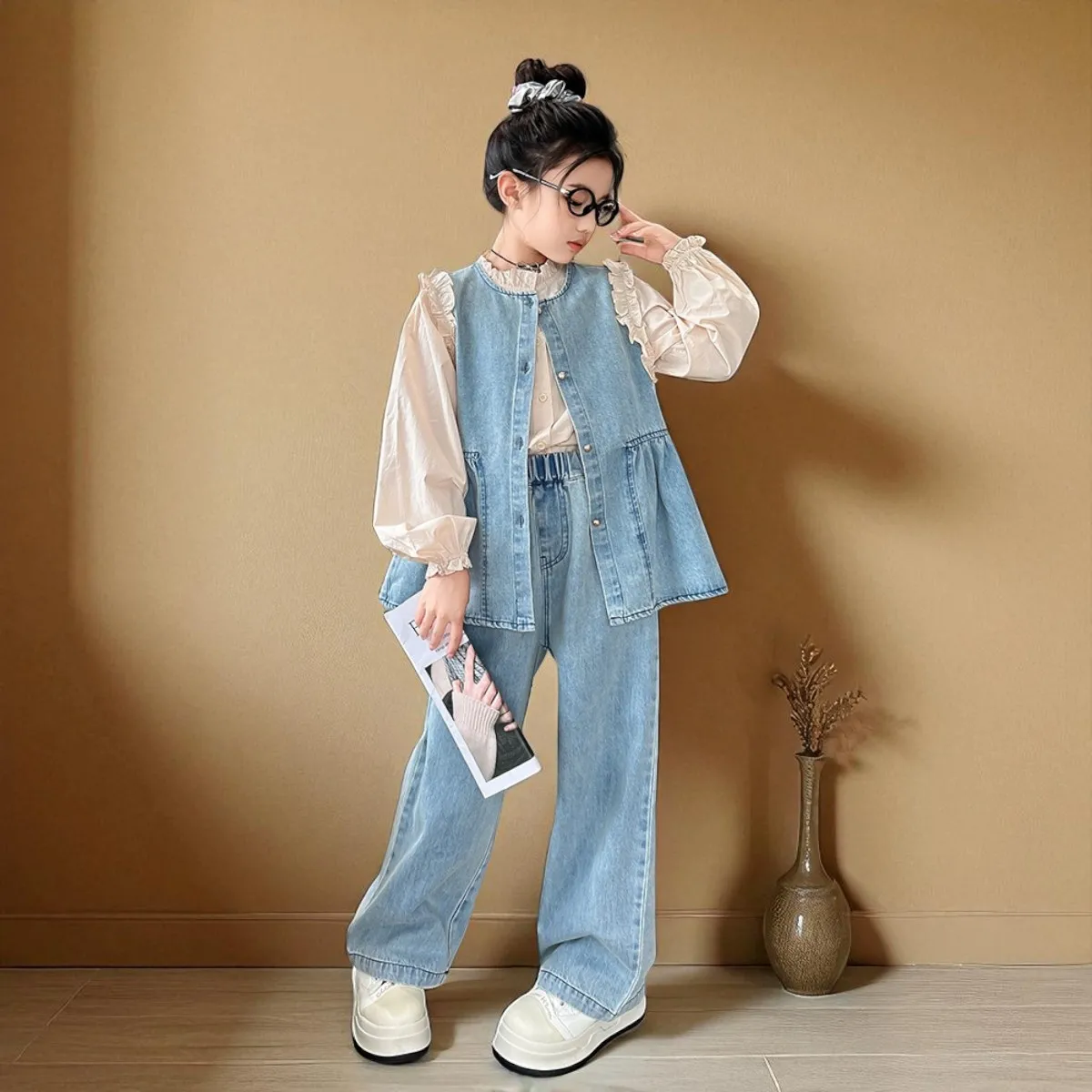 3-Piece Set Girls Outfits Tracksuit Kids Vest & Shirt & Pants Suit Baby Kids Casual Costumes Girls School Uniform Set 6 8 9 13 Y