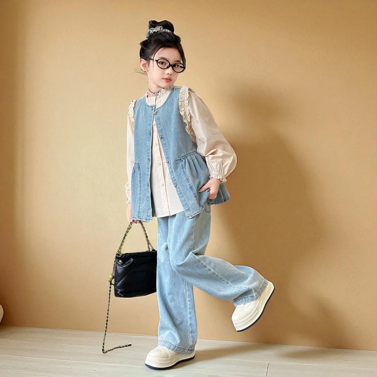 3-Piece Set Girls Outfits Tracksuit Kids Vest & Shirt & Pants Suit Baby Kids Casual Costumes Girls School Uniform Set 6 8 9 13 Y