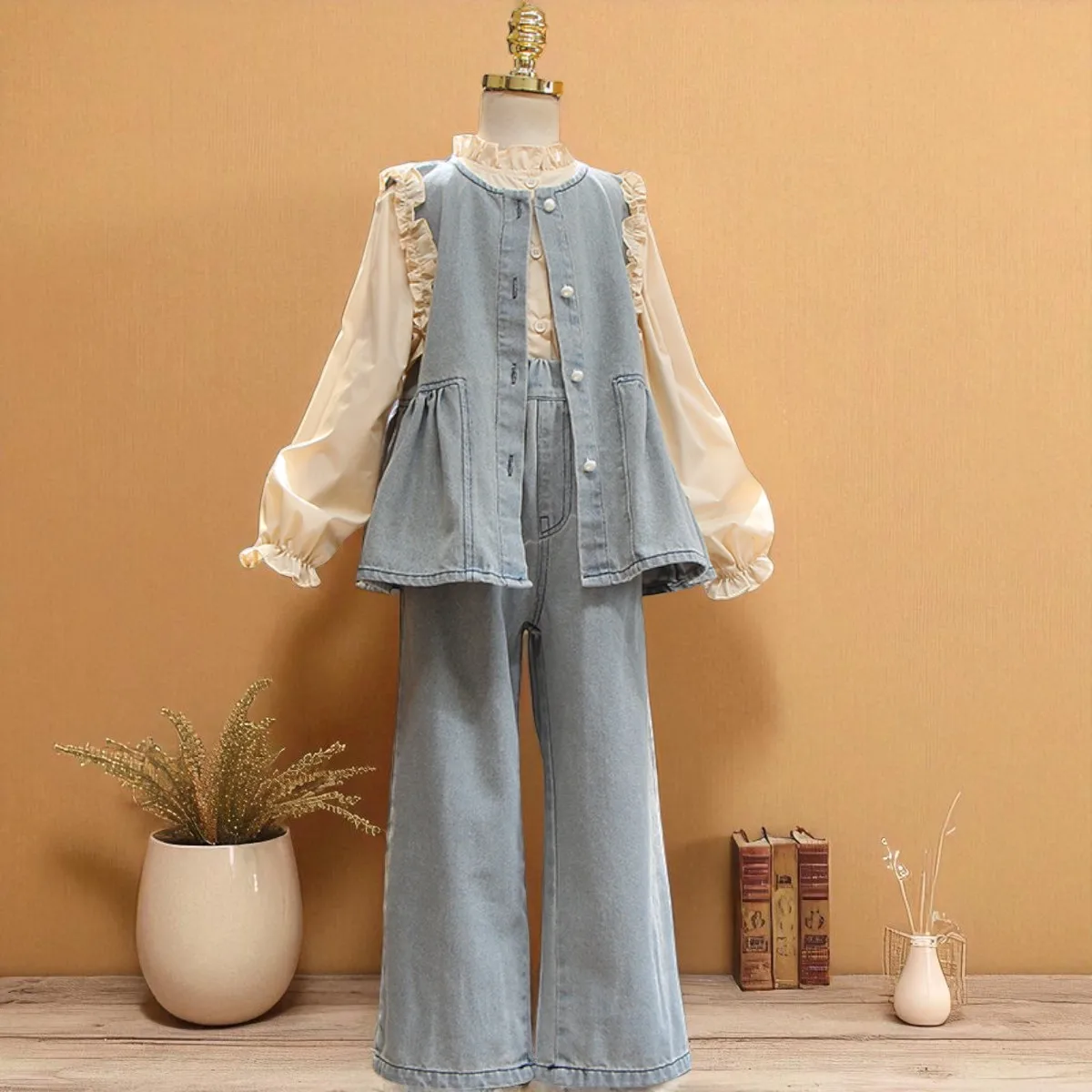 3-Piece Set Girls Outfits Tracksuit Kids Vest & Shirt & Pants Suit Baby Kids Casual Costumes Girls School Uniform Set 6 8 9 13 Y