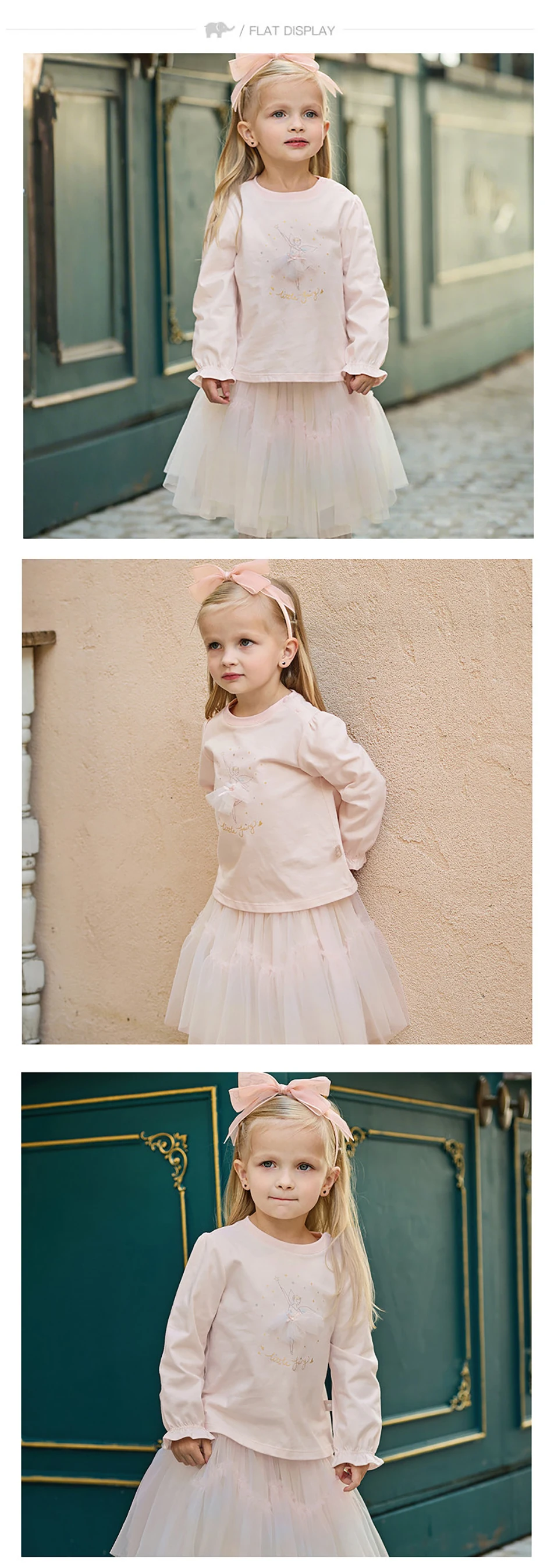 Dave Bella Children Girls T-shirt Mesh Skirt Set Baby Print Long Sleeve T-shirt Skirt Two Piece Set Party Cute Clothes DB1260998