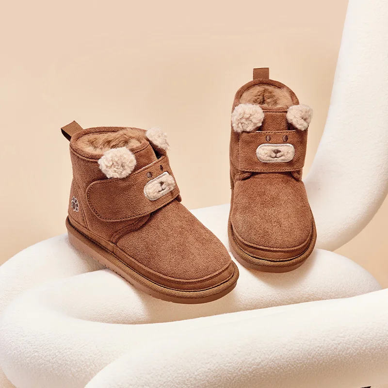 Dave Bella Children Snow Boots Winter Autumn Boys Thicken Warmth Shoes Girls Plush Brown Ankle Boots Non-slip Footwear DB4243409