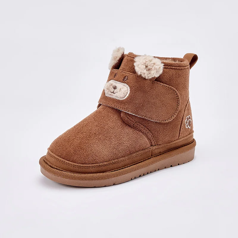 Dave Bella Children Snow Boots Winter Autumn Boys Thicken Warmth Shoes Girls Plush Brown Ankle Boots Non-slip Footwear DB4243409