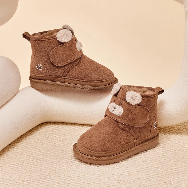 Dave Bella Children Snow Boots Winter Autumn Boys Thicken Warmth Shoes Girls Plush Brown Ankle Boots Non-slip Footwear DB4243409