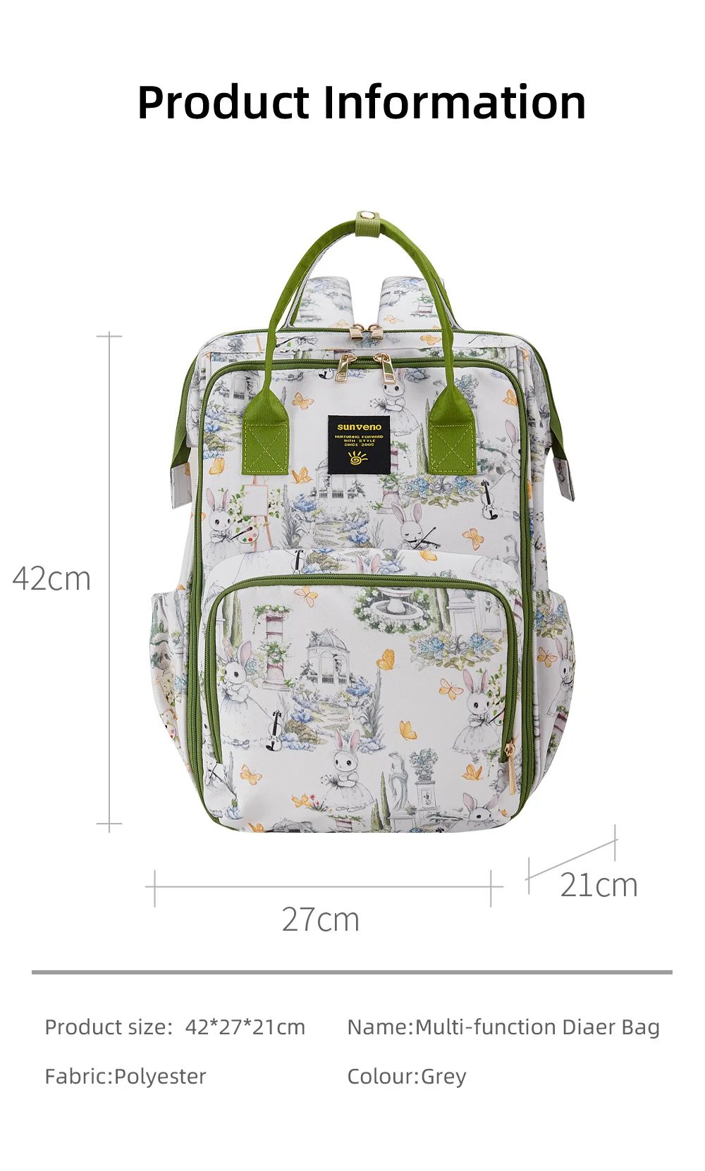 Sunveno Large Capacity Diaper Bag Backpack – Stylish Maternity Mommy Bag with Multi-Function Pockets, Lightweight Waterproof