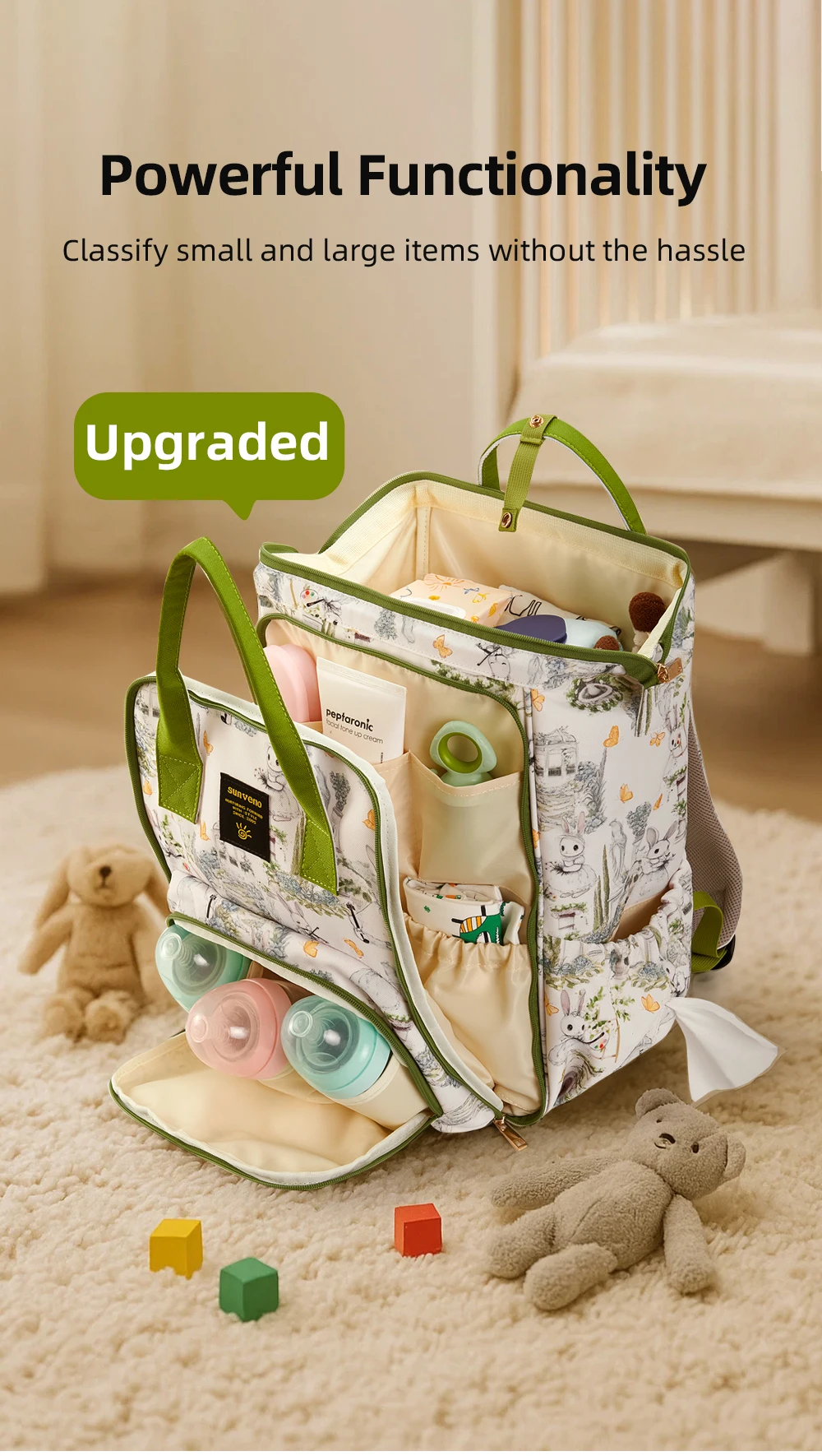 Sunveno Large Capacity Diaper Bag Backpack – Stylish Maternity Mommy Bag with Multi-Function Pockets, Lightweight Waterproof