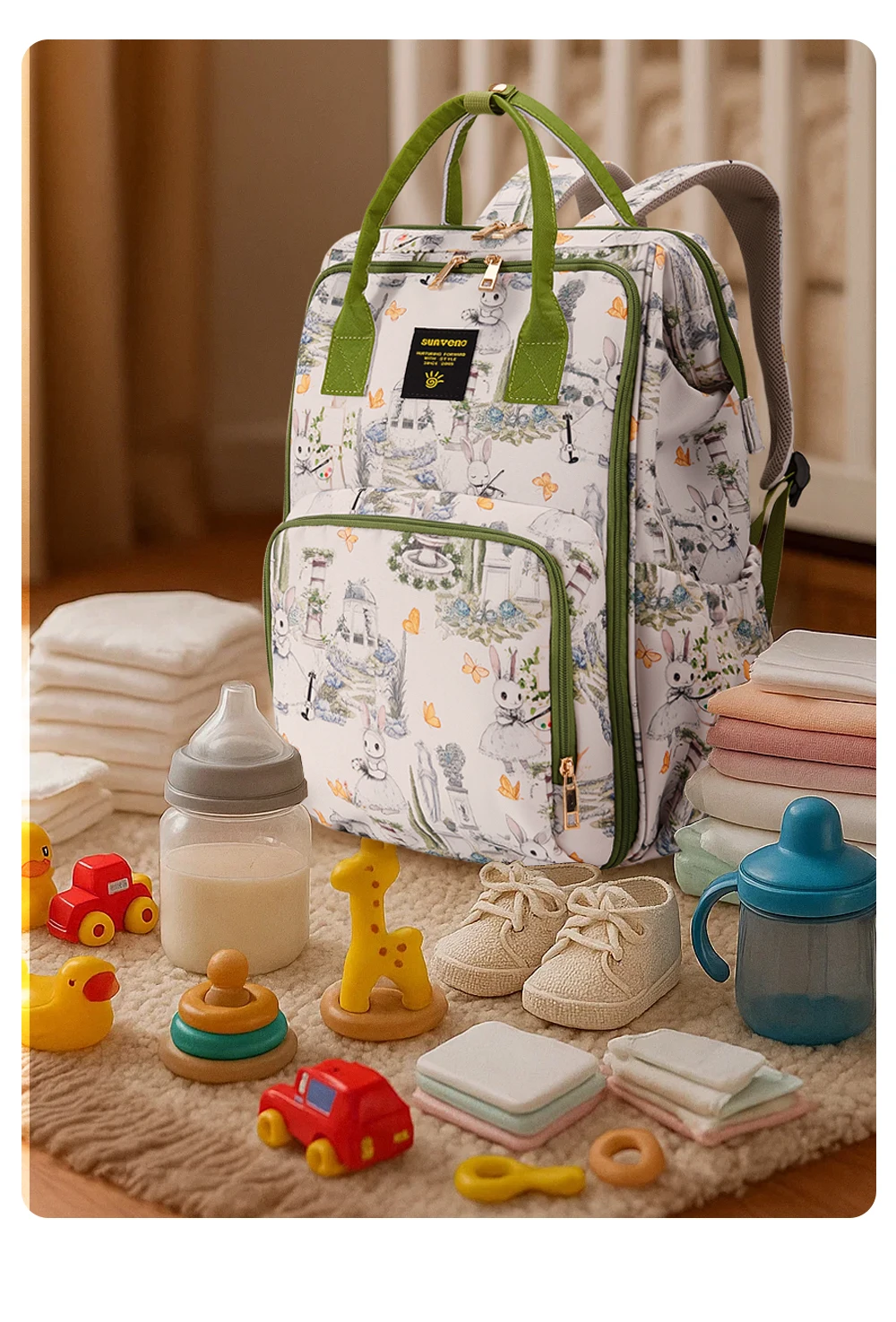 Sunveno Large Capacity Diaper Bag Backpack – Stylish Maternity Mommy Bag with Multi-Function Pockets, Lightweight Waterproof