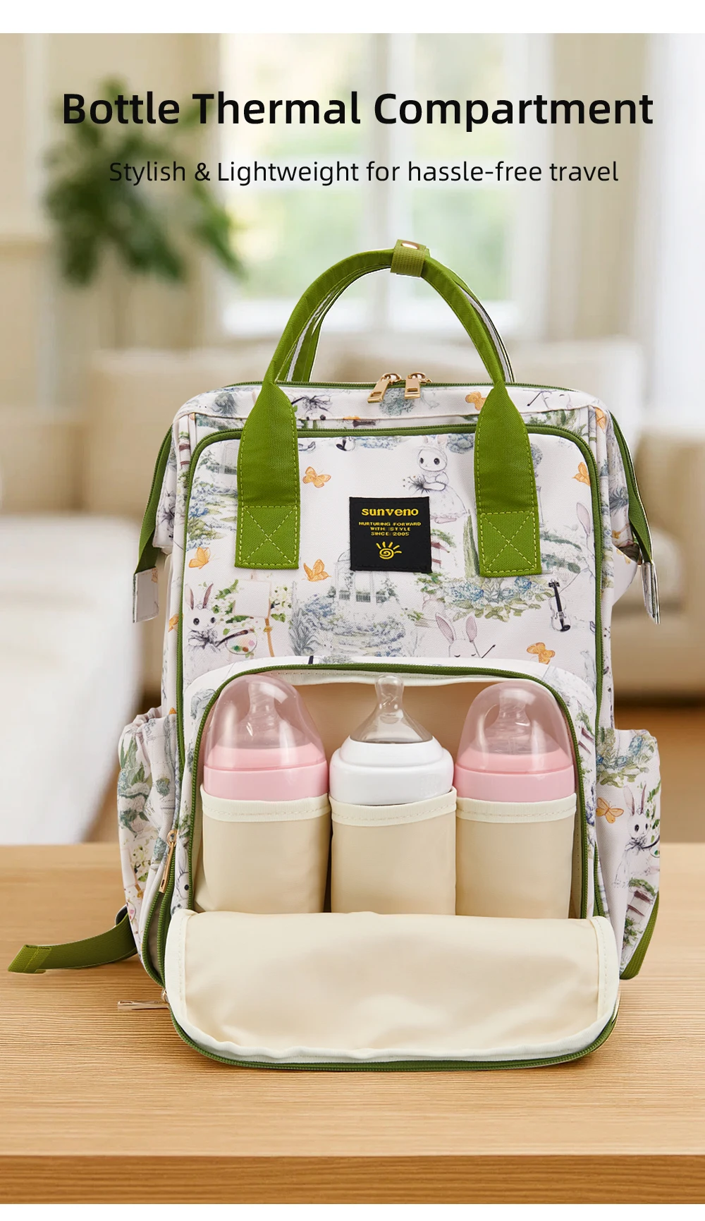 Sunveno Large Capacity Diaper Bag Backpack – Stylish Maternity Mommy Bag with Multi-Function Pockets, Lightweight Waterproof