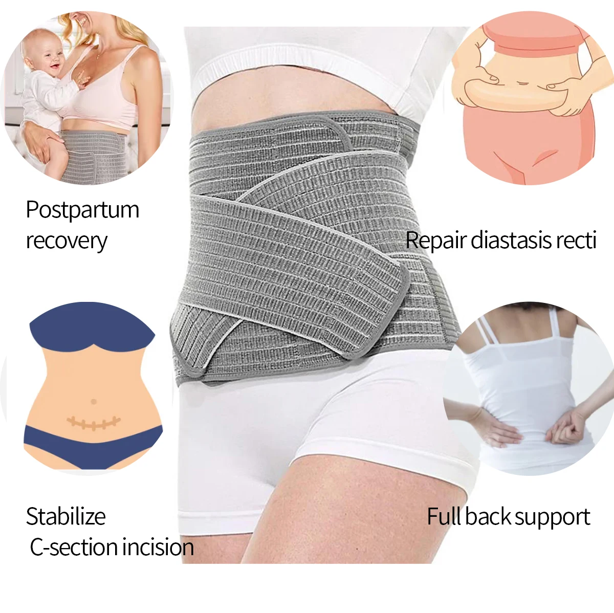 Sunveno Postpartum Belly Band Girdle for Postnatal Adjustable Belly Wrap C-section Recovery Binder Abdominal Support