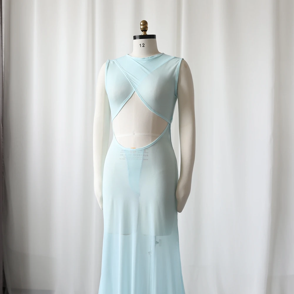 Sky Blue Maternity Dress Photoshoot Sexy Sheer Gowns Comfortable Stretch Mesh Open Front & Back Baby Shower Dresses For Women's