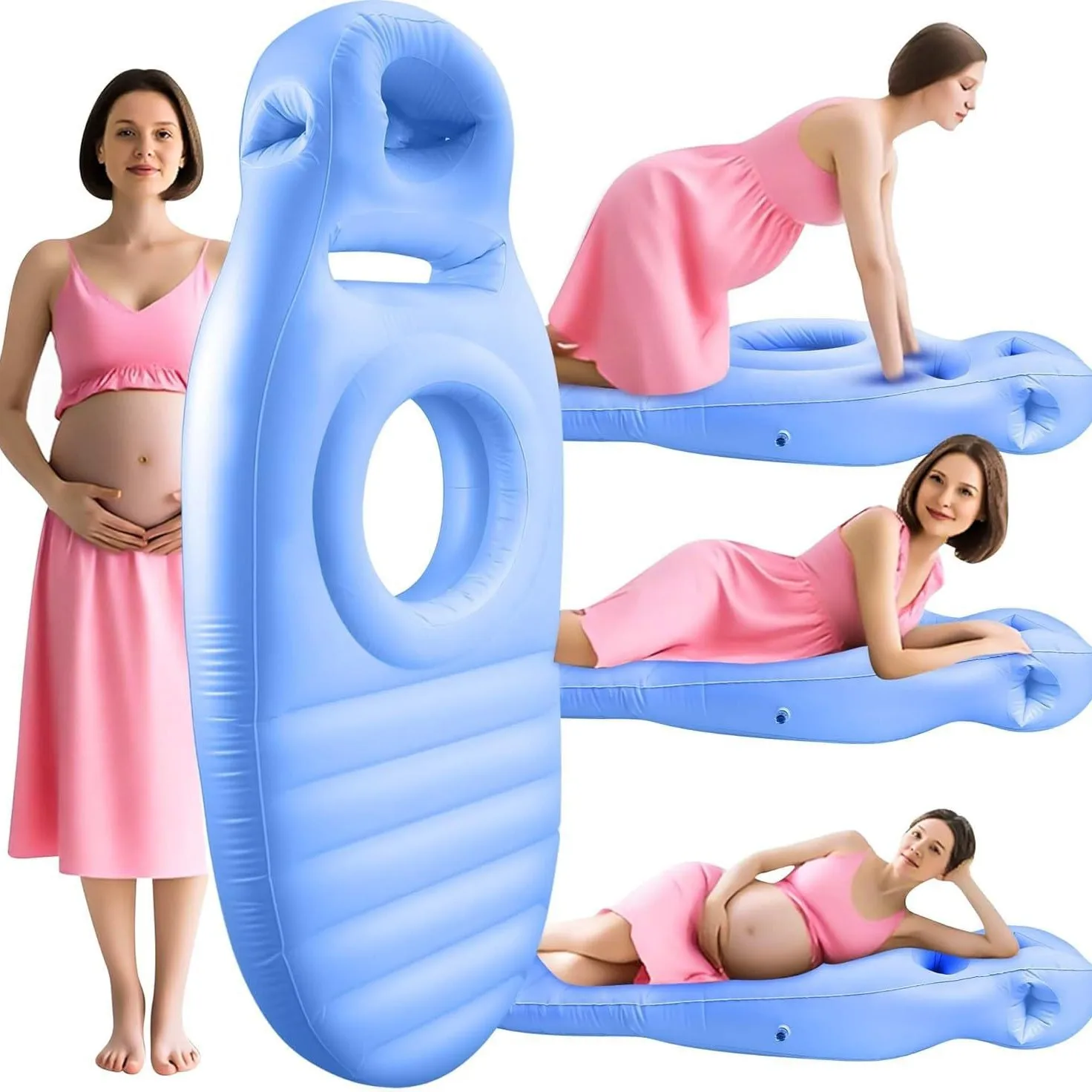 With Holes Inflatable Maternity Bed Foldable Adjustable Firmness Maternity Sleeping Mat Includes Air Pump