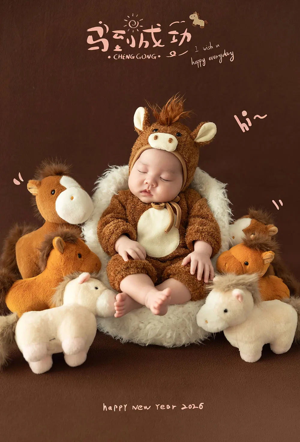 0-1 Month Cute Newborn Photography Props Cartoon Horse Theme Style Baby Outfits with Matching Horse Doll for Baby Posing