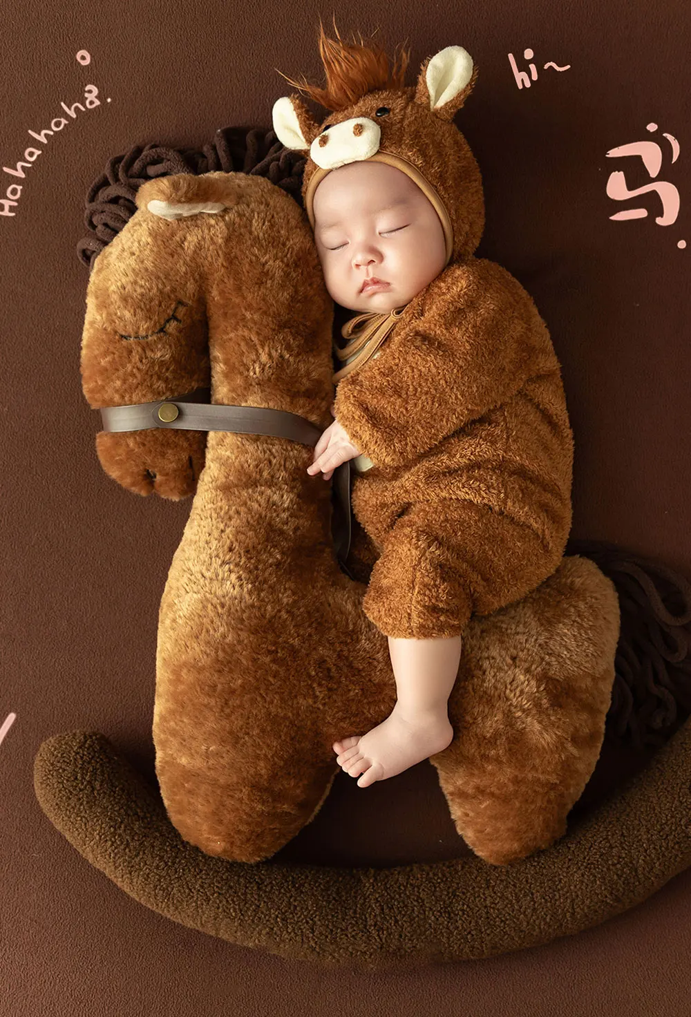 0-1 Month Cute Newborn Photography Props Cartoon Horse Theme Style Baby Outfits with Matching Horse Doll for Baby Posing
