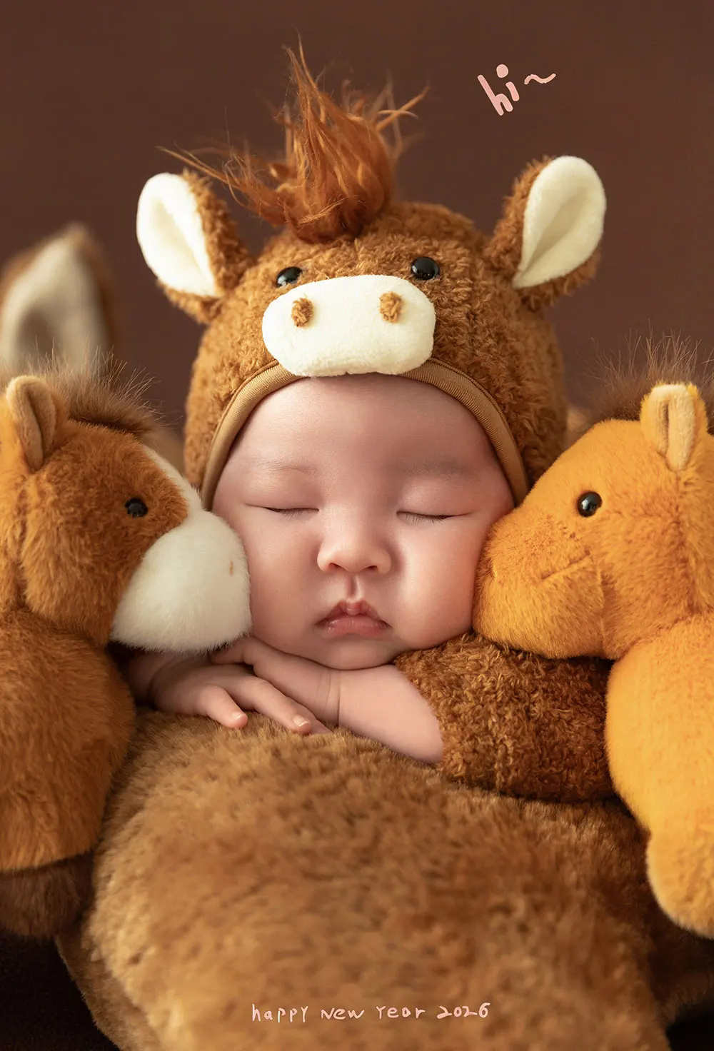 0-1 Month Cute Newborn Photography Props Cartoon Horse Theme Style Baby Outfits with Matching Horse Doll for Baby Posing
