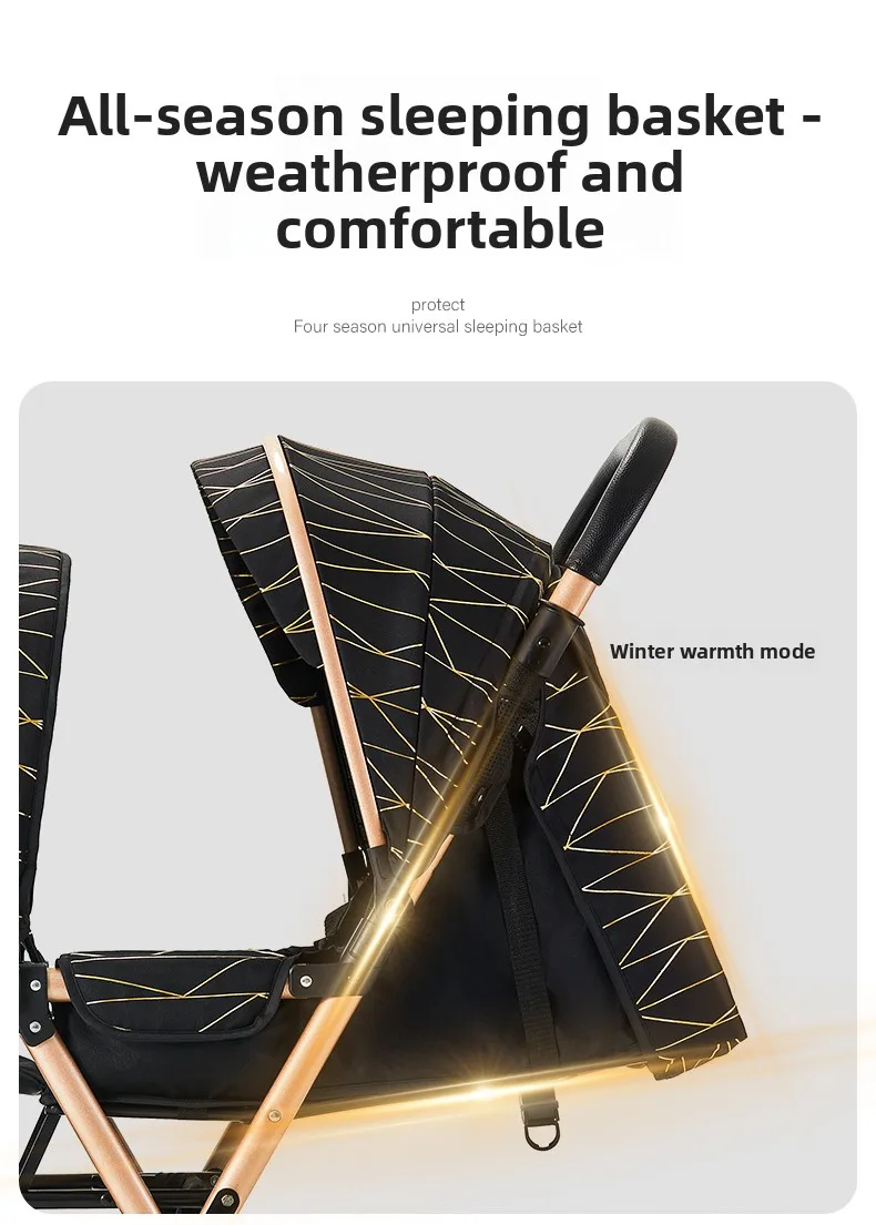 High-view Twin Stroller, Lightweight and Foldable, Can Be Used in Sitting or Reclining Positions, Front and Rear Seating.