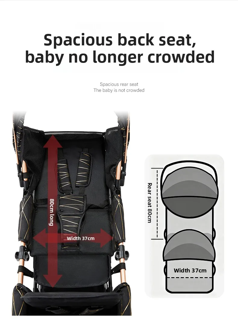 High-view Twin Stroller, Lightweight and Foldable, Can Be Used in Sitting or Reclining Positions, Front and Rear Seating.