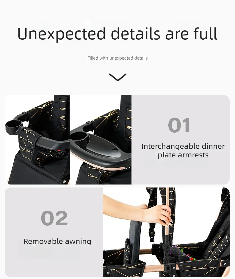 High-view Twin Stroller, Lightweight and Foldable, Can Be Used in Sitting or Reclining Positions, Front and Rear Seating.