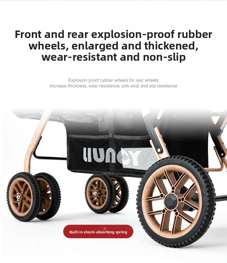 High-view Twin Stroller, Lightweight and Foldable, Can Be Used in Sitting or Reclining Positions, Front and Rear Seating.