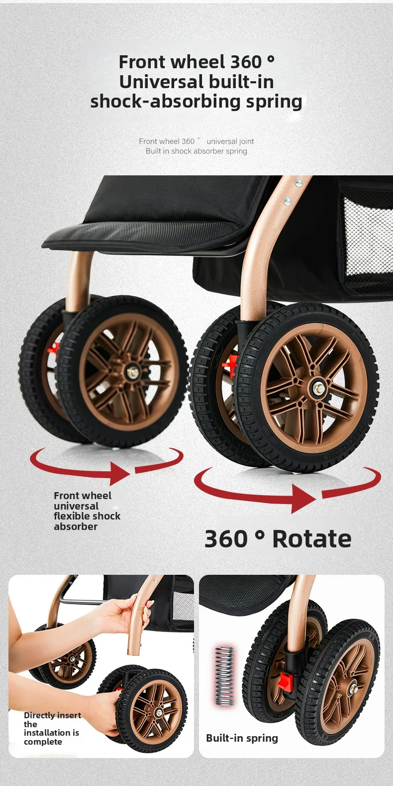 High-view Twin Stroller, Lightweight and Foldable, Can Be Used in Sitting or Reclining Positions, Front and Rear Seating.
