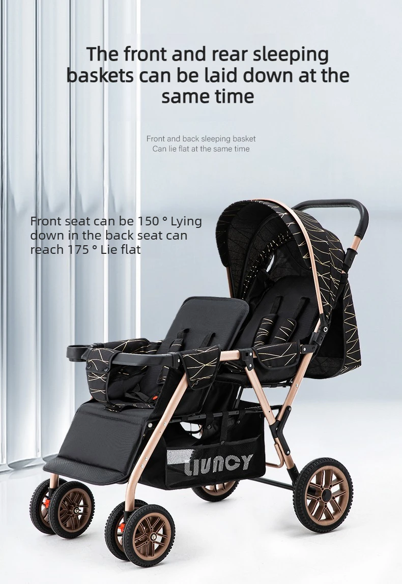 High-view Twin Stroller, Lightweight and Foldable, Can Be Used in Sitting or Reclining Positions, Front and Rear Seating.