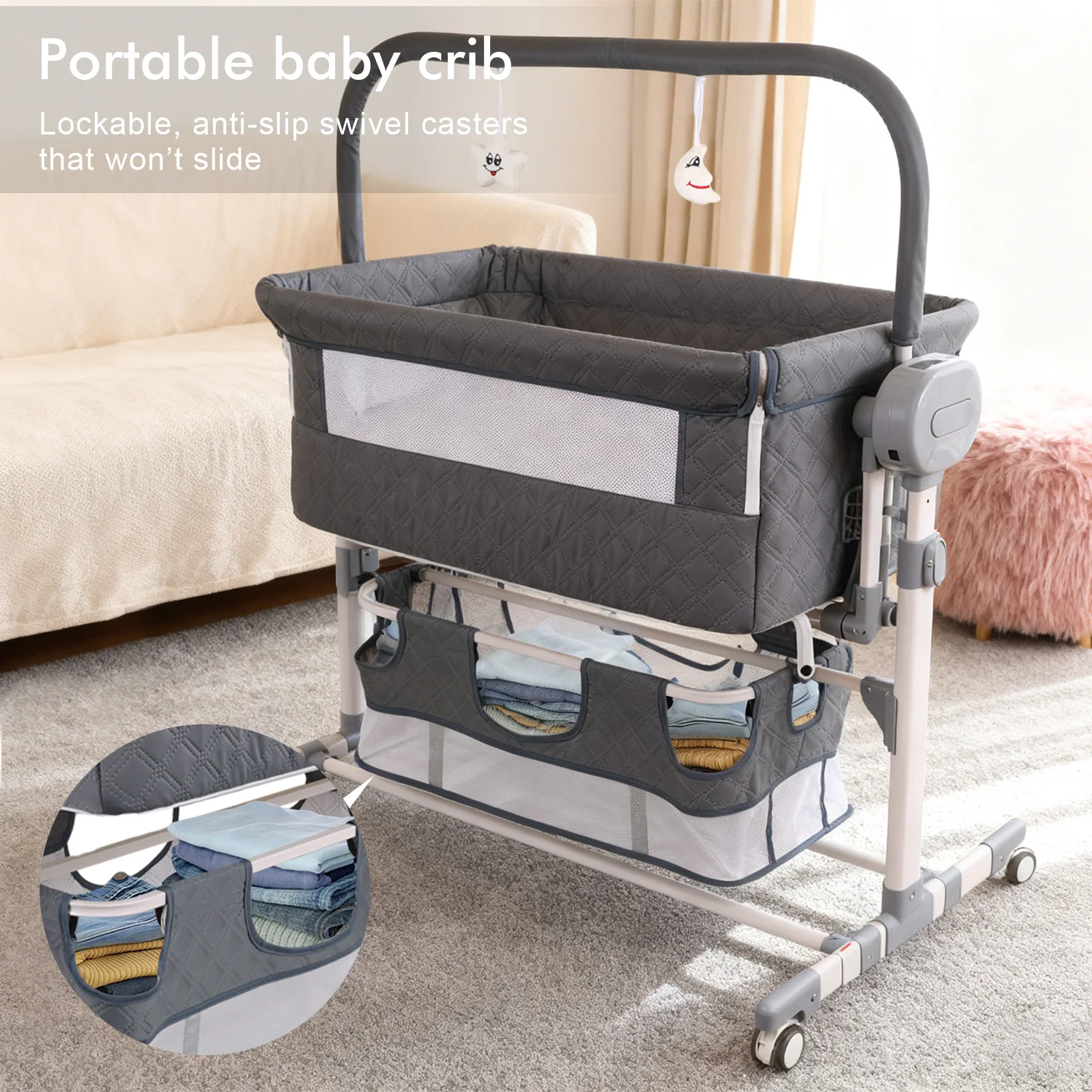 Electric Baby Crib Bluetooth Baby Bed Newborn Parallel Swing Anti-Tip Baby Cradle Sleep Soother Adjustable height Baby Cots
