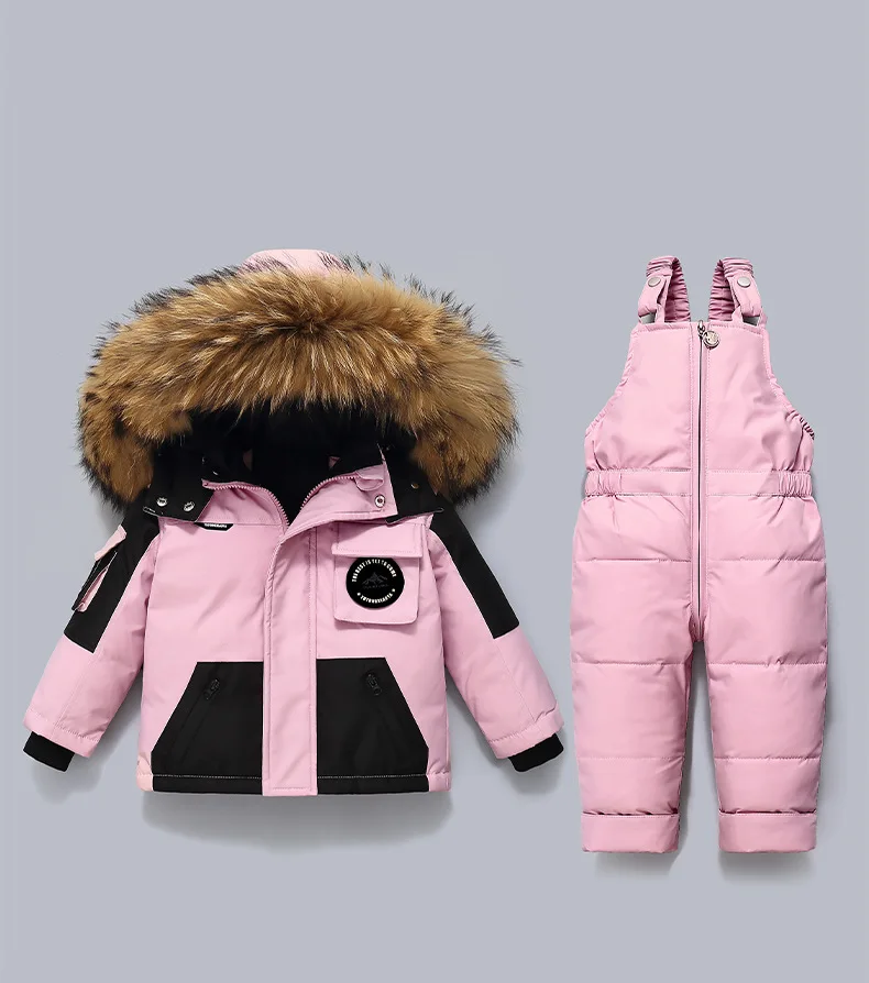 IYEAL Winter Hooded Down Jacket Warm Kids Coat Children Snowsuit Snow Toddler Girl Parka Real Fur Clothing Baby Boy Overalls