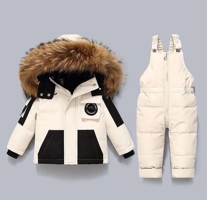 IYEAL Winter Hooded Down Jacket Warm Kids Coat Children Snowsuit Snow Toddler Girl Parka Real Fur Clothing Baby Boy Overalls