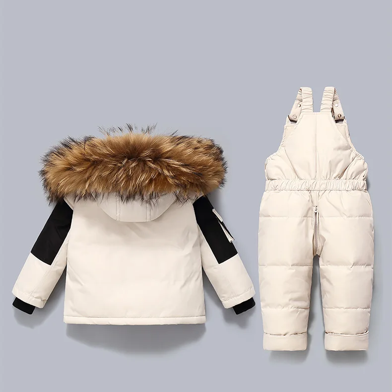 IYEAL Winter Hooded Down Jacket Warm Kids Coat Children Snowsuit Snow Toddler Girl Parka Real Fur Clothing Baby Boy Overalls