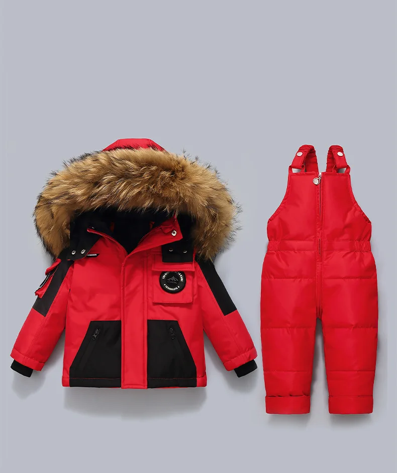 IYEAL Winter Hooded Down Jacket Warm Kids Coat Children Snowsuit Snow Toddler Girl Parka Real Fur Clothing Baby Boy Overalls
