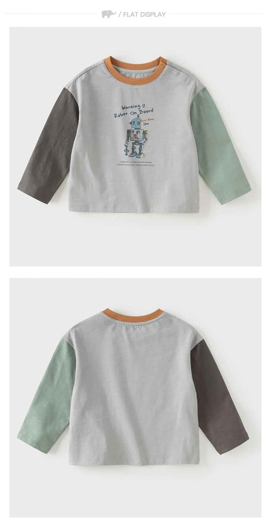 Dave Bella Children Bottom T-shirt Pullover Autumn Spring Tops Boys Pure Cotton Clothes Robot Printing Fashion Sports DB3263399