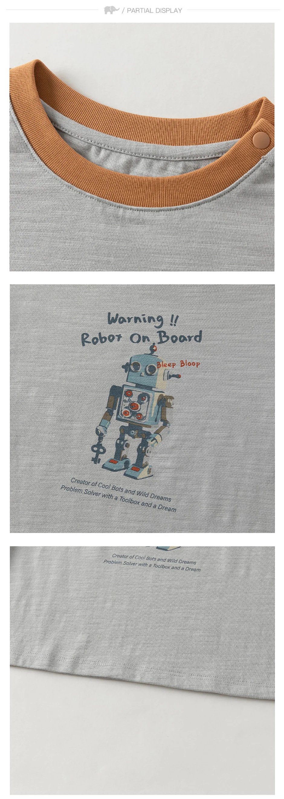 Dave Bella Children Bottom T-shirt Pullover Autumn Spring Tops Boys Pure Cotton Clothes Robot Printing Fashion Sports DB3263399
